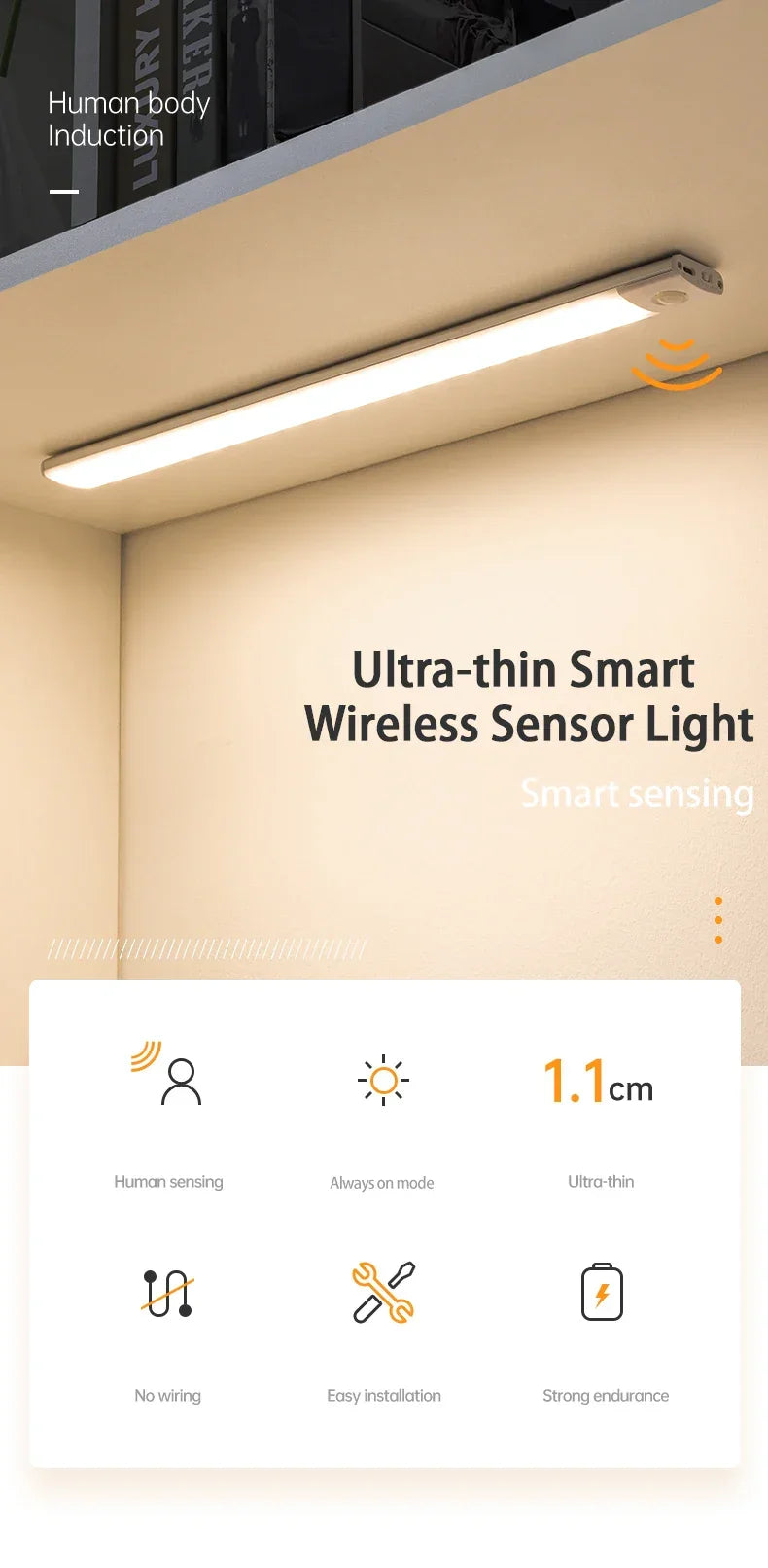 Luminária de Led - Ultra fina com sensor de movimento