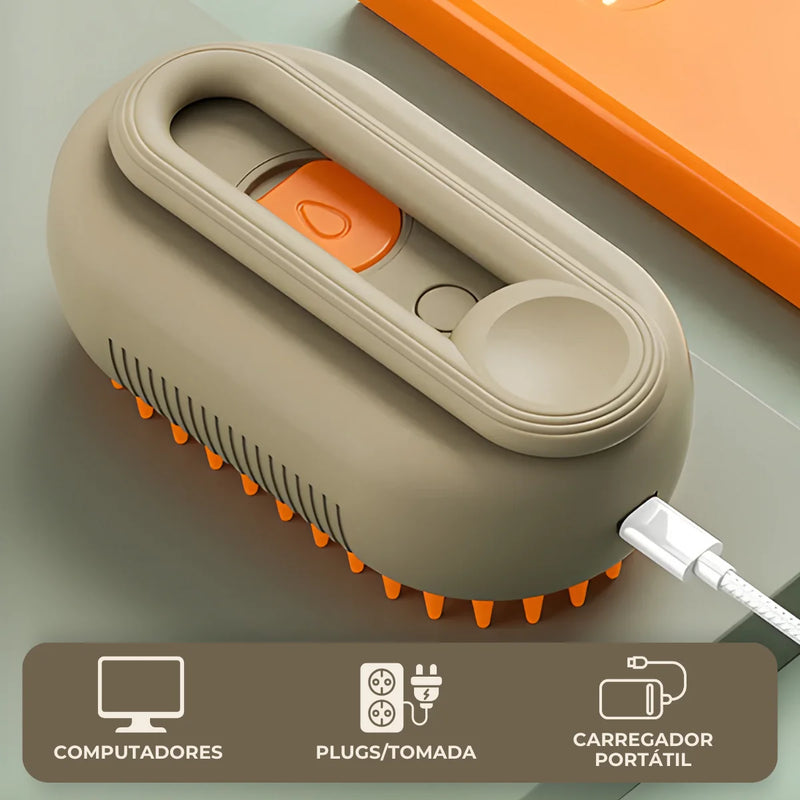 Escova SprayPet™ a Vapor Recarregável para Gatos e Cães