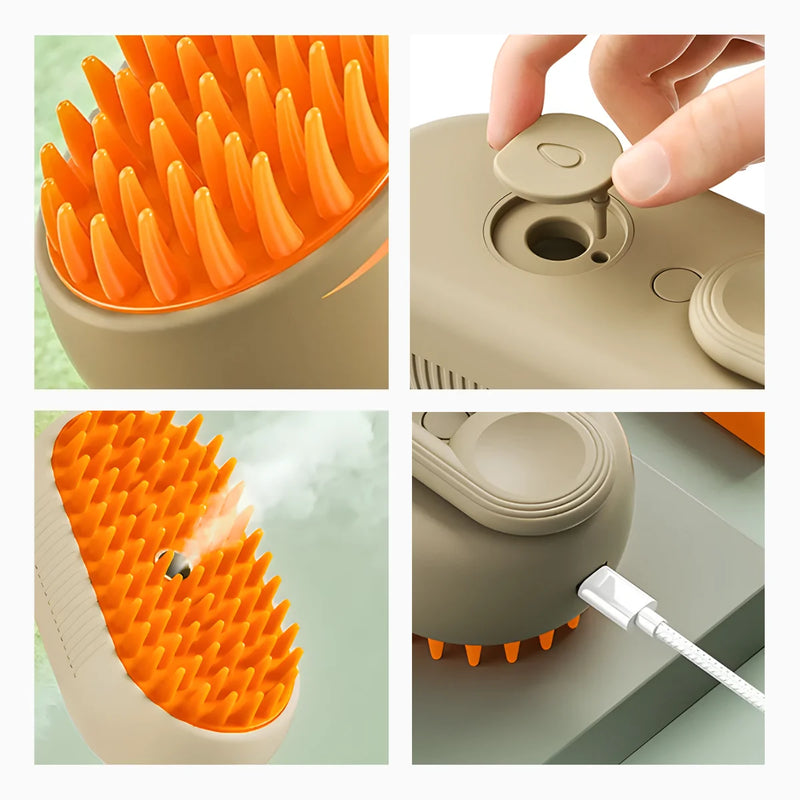 Escova SprayPet™ a Vapor Recarregável para Gatos e Cães